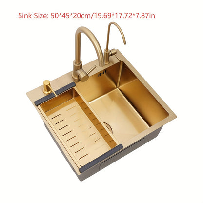 Gouden RVS Keukenspoelbak – Keukenspoelbak – Spoelbak – Keukenschaal – Keukenspoelbak RVS – Grote Capaciteit 50x45x20 cm – Geluidsreducerende Silencer Pad