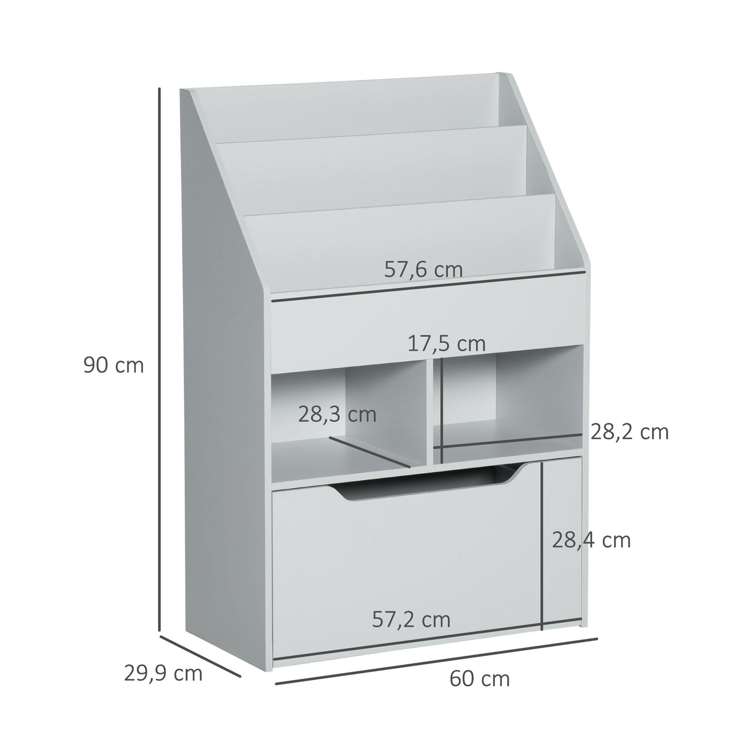 Boekenkast – Kasten – Opbergmeubel – Boekplank – Ladenkast – Grijs – MDF Materiaal – Anti-Kantel Veiligheid