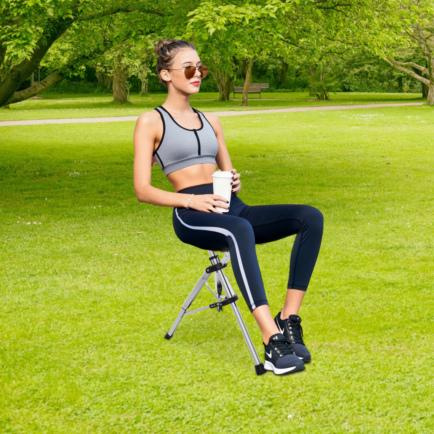 Folding Walking Stick Chair | Black Aluminum Alloy, Foldable Design, Seat Included, for Adults, by NaMaSyo