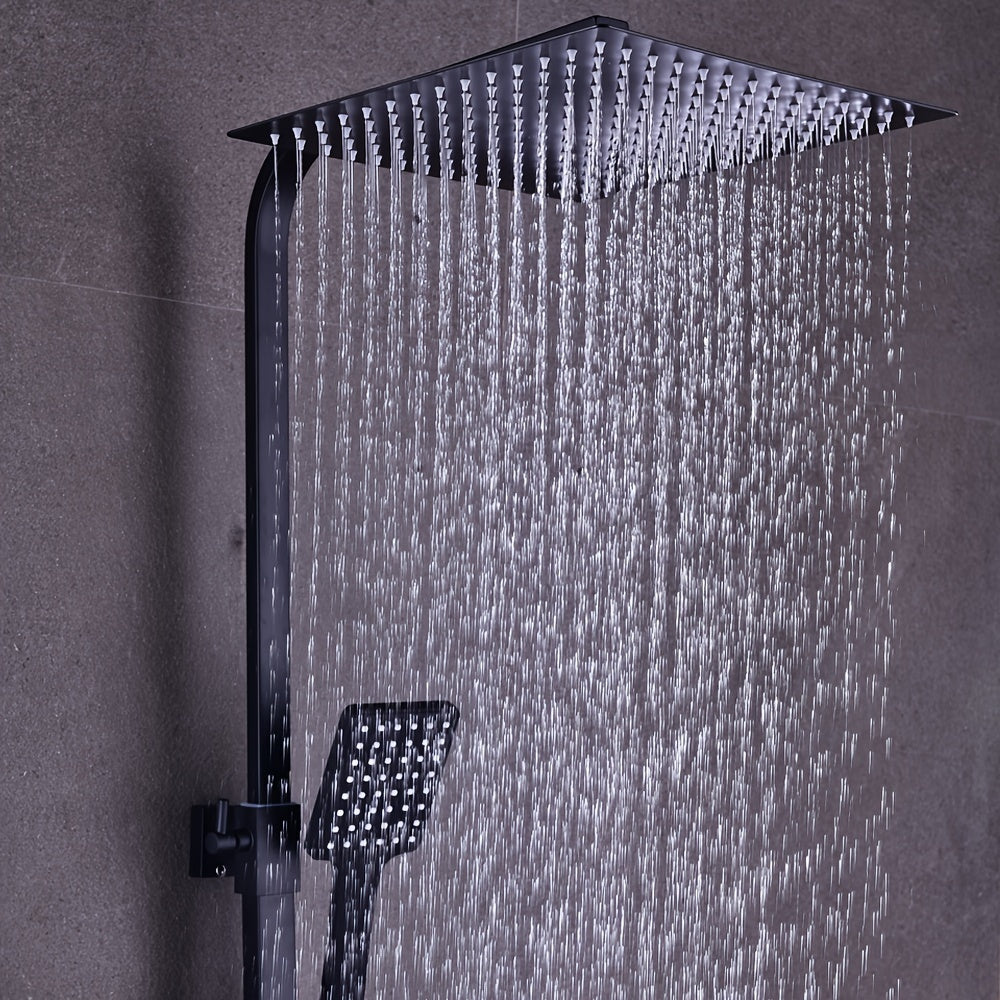 Douchekolom Zwart – Douchepaneel – Regendouche – Thermostaatkraan – Handdouche – 30x30 cm Regendouche – Veilig Thermostaatventiel