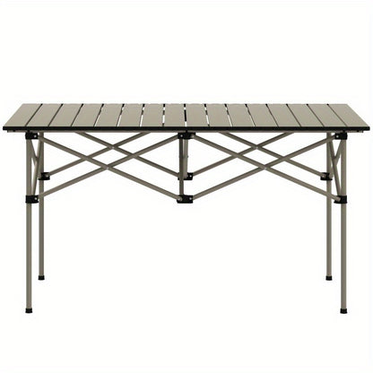 Verstelbare Klaptafel – Campingtafel – Picknicktafel – Tuintafel – Opvouwbare Tafel – Lichtgewicht Aluminium Frame – Roll-Up Tafelblad – Compact Voor 2 Personen – Stevig X-onderstel – Met Opbergbodem – Vintage Khaki 95x55 cm