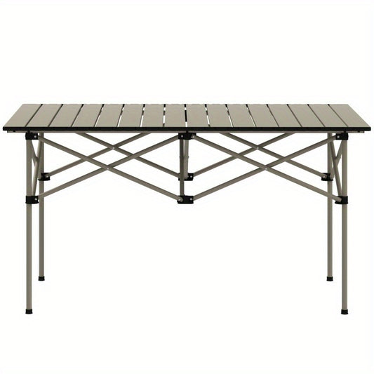 Verstelbare Klaptafel – Campingtafel – Picknicktafel – Tuintafel – Opvouwbare Tafel – Lichtgewicht Aluminium Frame – Roll-Up Tafelblad – Compact Voor 2 Personen – Stevig X-onderstel – Met Opbergbodem – Vintage Khaki 95x55 cm