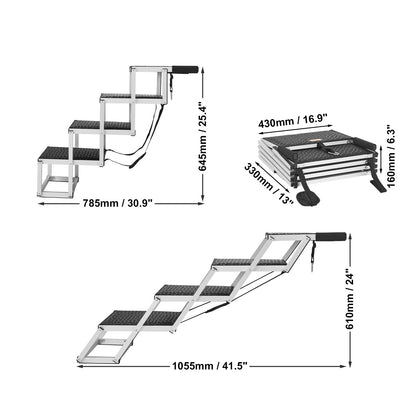 Hondensteiger Auto – Hondentrap, Opstap, Inklapbare Hondentrap, Huisdiertrap – Aluminium, Antislip 4 Treden – Draagkracht 68 kg, Lichtgewicht Inklapbaar – Zwart