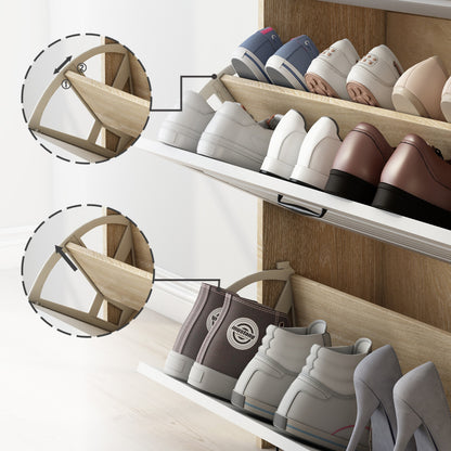 Wooden Shoe Cabinet with Rotating Rack | Features Three Large Hinged Doors and Two Drawers, Suitable for Entryways and Living Rooms, Dimensions: 80 cm Wide/23.5 cm Deep/131 cm High