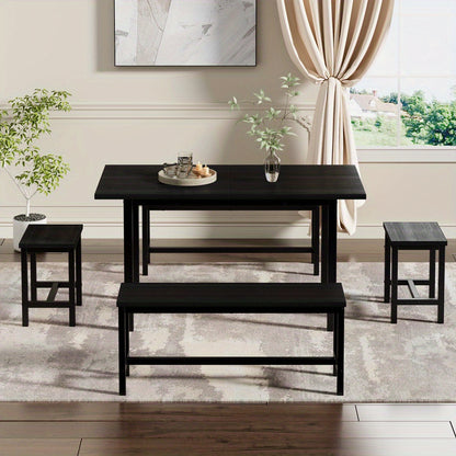 Eettafel Set – Eetkamerset – Keukentafel Set – Zitgroep – Uitschuifbare Tafel – 160x70x75 cm – Inklapbaar – Zwart – Stevig Metalen Frame – Ruimtebesparend Modern Design