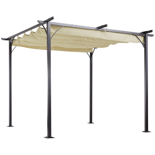Pergola – Tuinoverkapping – Terrasoverkapping – Schaduwdoek – Buitenpaviljoen – Uittrekbaar Dak – Waterdicht Polyester 180 g/m² – Epoxy Metaal Anti-Corrosie Frame – Beige Variant