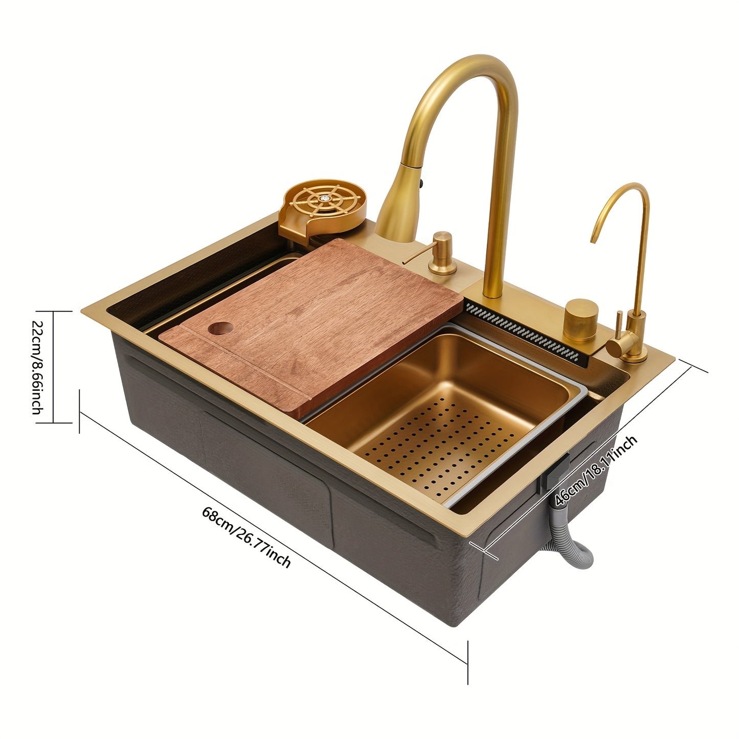 Sink 68cm- Golden, Stainless Steel Golden Rectangular Sink for Kitchens, Restaurants, Cafes, Bars, Hotels