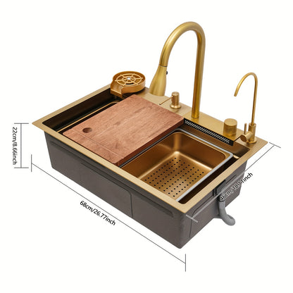 Sink 68cm- Golden, Stainless Steel Golden Rectangular Sink for Kitchens, Restaurants, Cafes, Bars, Hotels