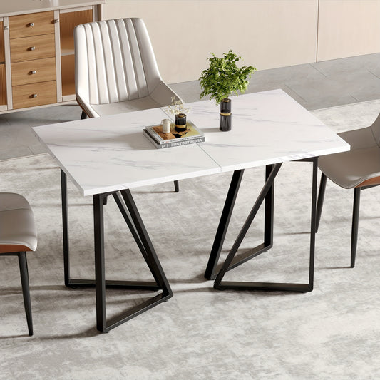 Uitklapbare Eettafel – Uitschuifbare Tafel – Verlengbare Eettafel – Klaptafel – Multifunctionele Keukentafel – Marmerprint Wit Goud – Met Verstelbare Metalen Poten