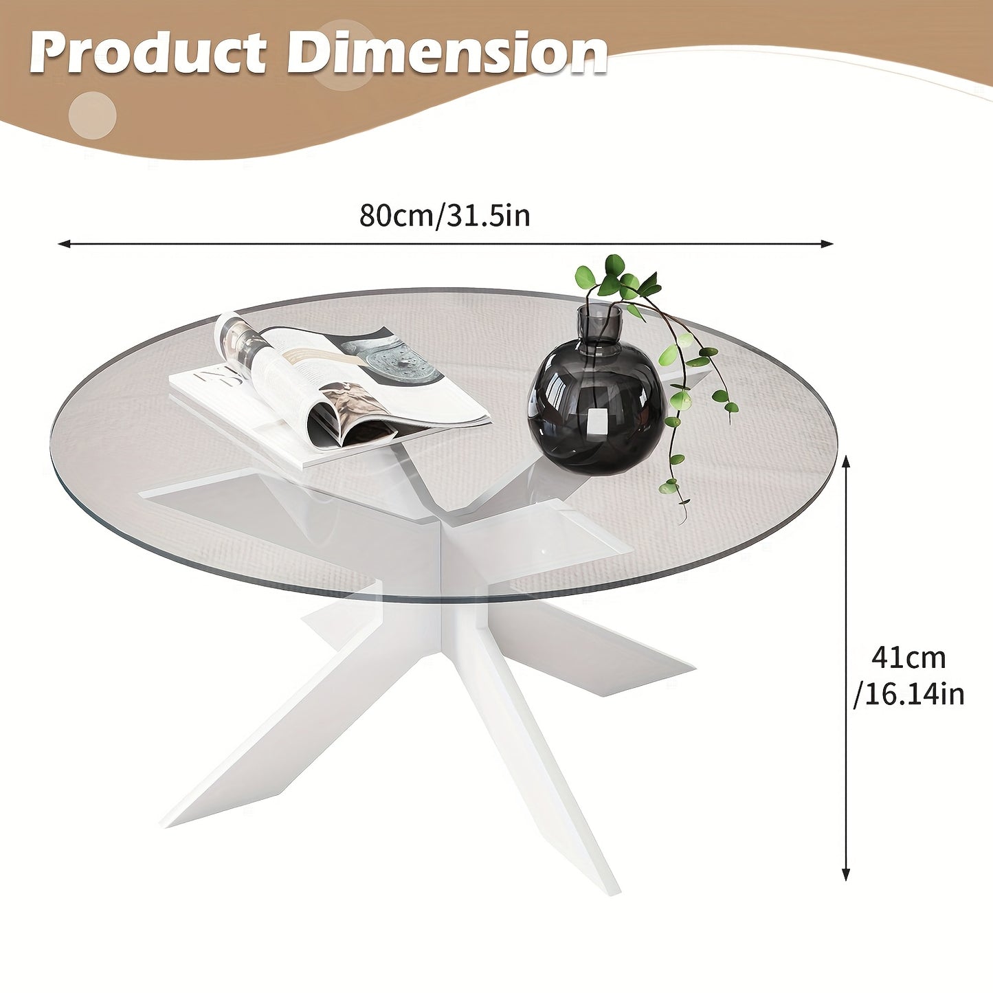 Ronde Salontafel – Koffietafel – Woonkamertafel – Bijzettafel – Glazen Tafel – Transparant Gehard Glas – Massief Houten Poten – 80x80x41 cm – Modern Minimalistisch Design