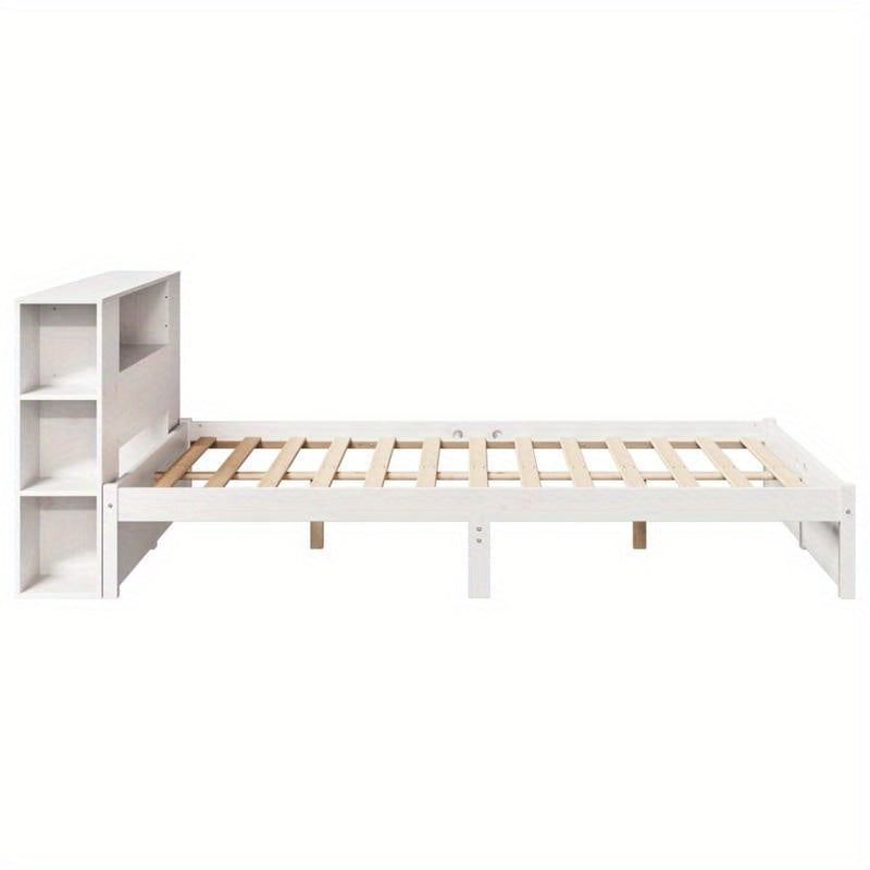 Bedframe – Boekenkastbed – Bed – Eenpersoonsbed – Opbergbed – Modern Wit – Stevig Dennenhouten Frame – 120x200 cm – Eenvoudige Montage