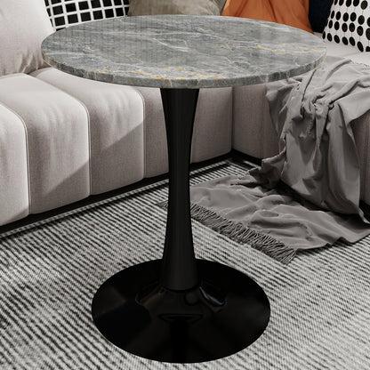 2-4 Person Black Coffee Table | Medieval Modern Dining Table with Round Marble Top, Dark Gray Texture, Suitable for All Environments, Metal Base, Extending Style