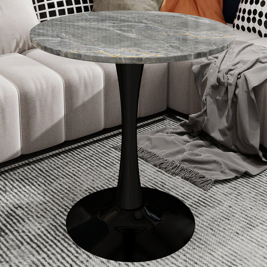 2-4 Person Black Coffee Table | Medieval Modern Dining Table with Round Marble Top, Dark Gray Texture, Suitable for All Environments, Metal Base, Extending Style