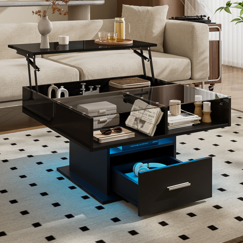 Salontafel – Koffietafel – Bijzettafel – Loungetafel – Tafel – Verstelbare Hoogte – Lift-Top Met Opbergruimte – Hoogglans Modern – Duurzaam Niet-Hout – Eenvoudige Montage Zonder Gereedschap