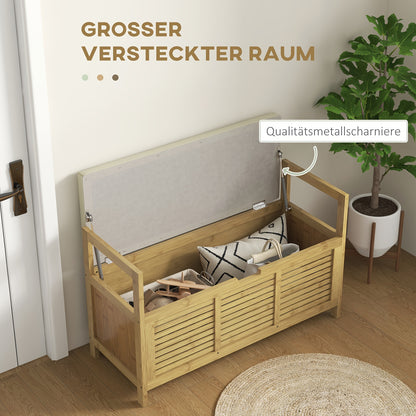 Schoenenbank – Schoenenrek – Halbank – Opbergbank – Zitbank – Bamboe – Met Scharnierend Deksel – Zacht Kussen – 100x40x60 cm
