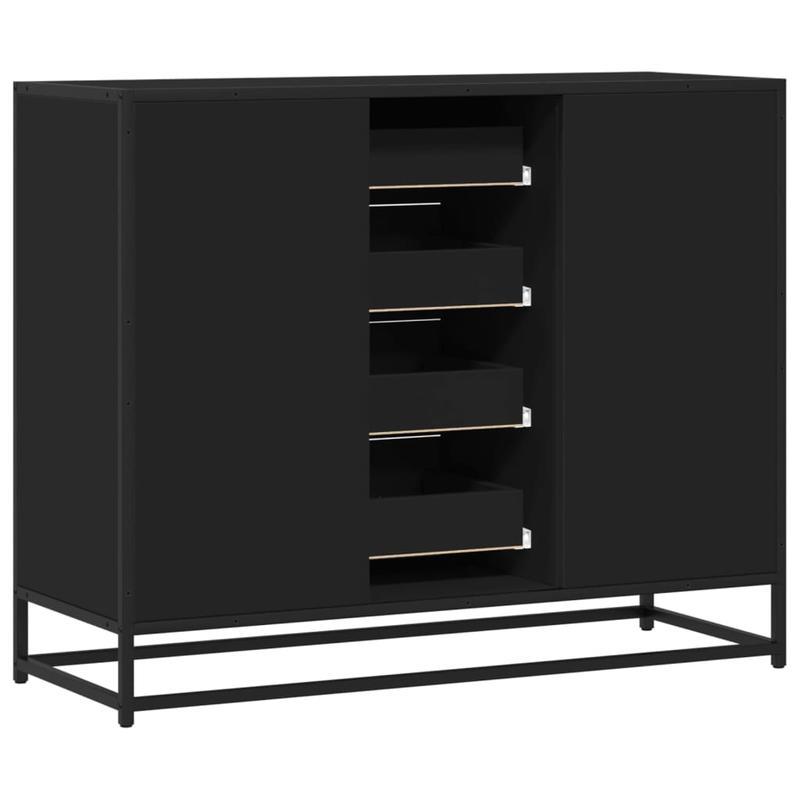 Modern Black Wooden Sideboard Cabinet with Drawers and Shelves - 92x35x76cm, 3 Drawers, 2 Open Shelves, 1 Closed Shelf, Removable Storage Organizer for Living Room or Office, Cabinet Storage, Minimalist Design, Sleek Finish,