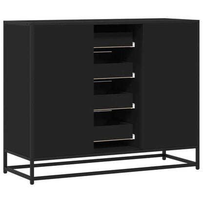 Modern Black Wooden Sideboard Cabinet with Drawers and Shelves - 92x35x76cm, 3 Drawers, 2 Open Shelves, 1 Closed Shelf, Removable Storage Organizer for Living Room or Office, Cabinet Storage, Minimalist Design, Sleek Finish,