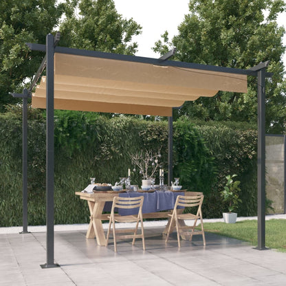 Tuinprieel – Tuinscherm – Prieel – Pergola – Tuinoverkapping – Uitschuifbaar Dak – Gepoedercoat Staal – 3x3m – Taupe