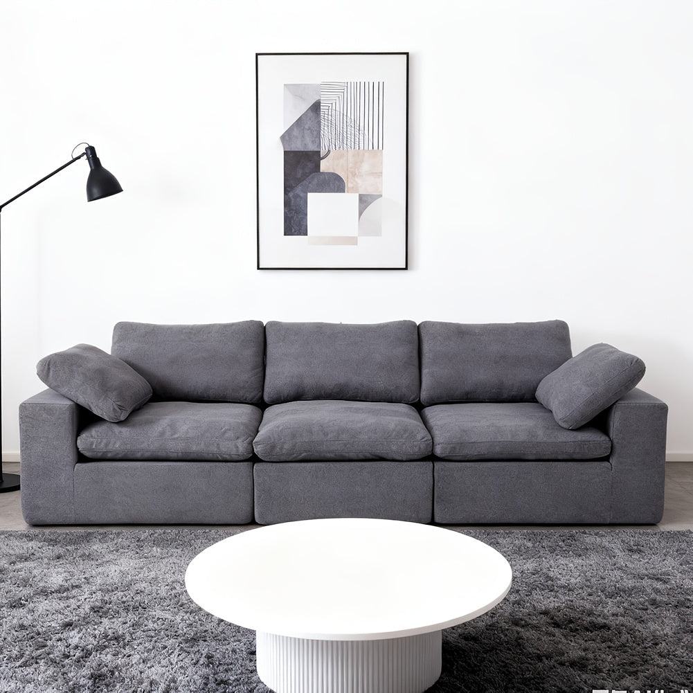 Wolkvormige Modulaire Bank – Slaapbank – Zitzak – Loungeset – Modulair Meubel – Grijs – Zachte Chenille Bekleding – Diepe Zitting
