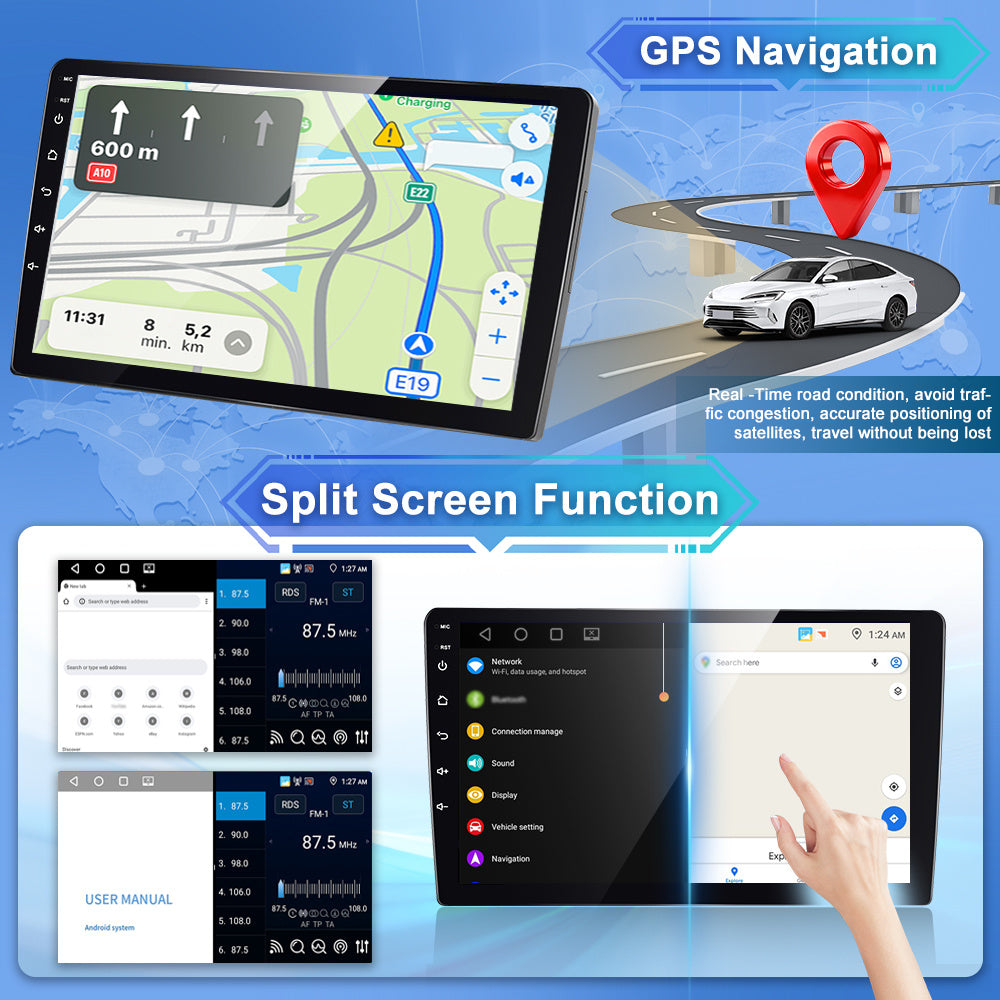 9 Inch Autoradio – Navigatiesysteem – Multimediaspeler – Bluetooth Radio – Touchscreen – Android 15 – 4GB RAM 64GB Opslag – Wireless CarPlay & Android Auto – Achteruitrijcamera Met Nachtzicht