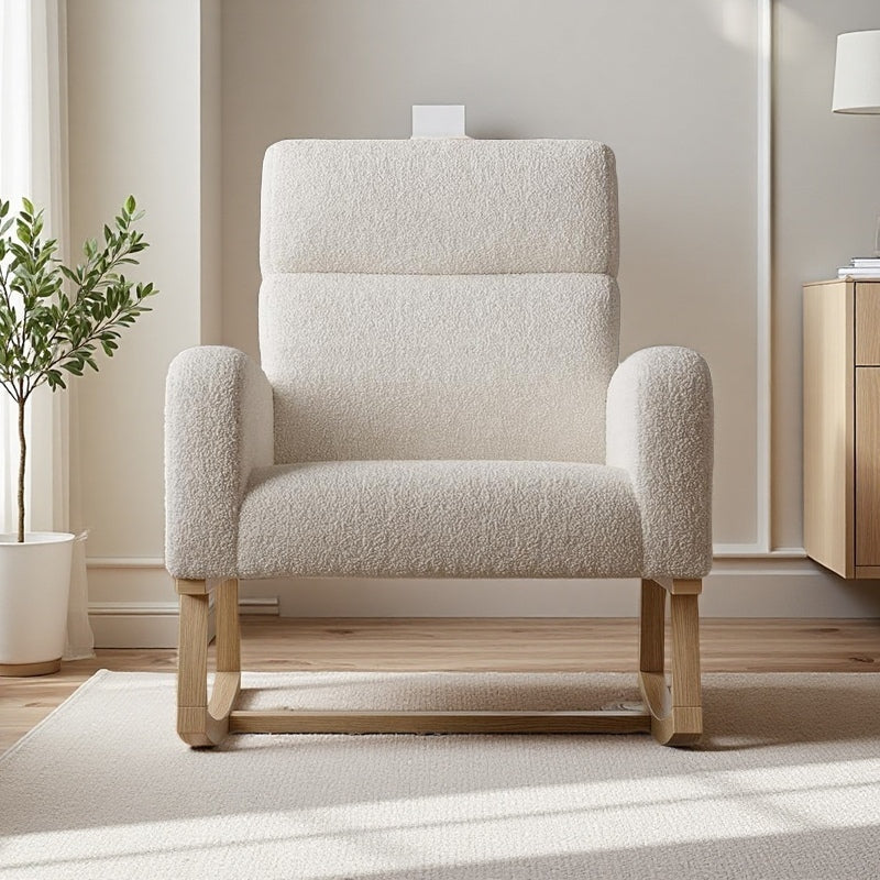 Schommelstoel – Relaxstoel – Schommelbank – Lounge Stoel – Beige Variant – Zachte Schapenvacht Bekleding – Verstelbare Voetsteun Met Lendenkussen