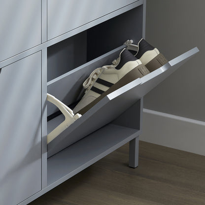 Schoenenkast – Schoenenrek – Schoenopberger – Schoenenkastje – Halmeubel – 4 Kleppen Met 8 Planken – Compact 19 Cm Diep – Duurzaam MDF En Metaal