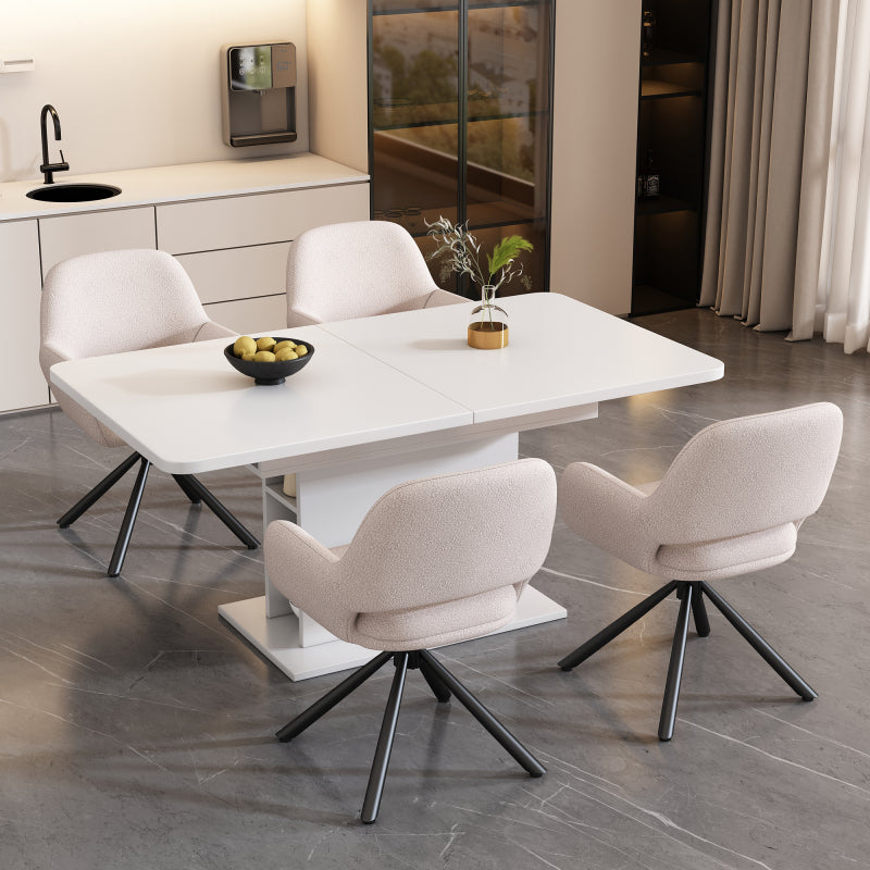 Sherpa Stoelen – Eetkamerstoelen – Bureau Stoelen – Woonkamerstoelen – Zithoek Stoelen – Zachte Sherpa Bekleding – Stevige Metalen En Houten Frame – Wit – Set Van 4