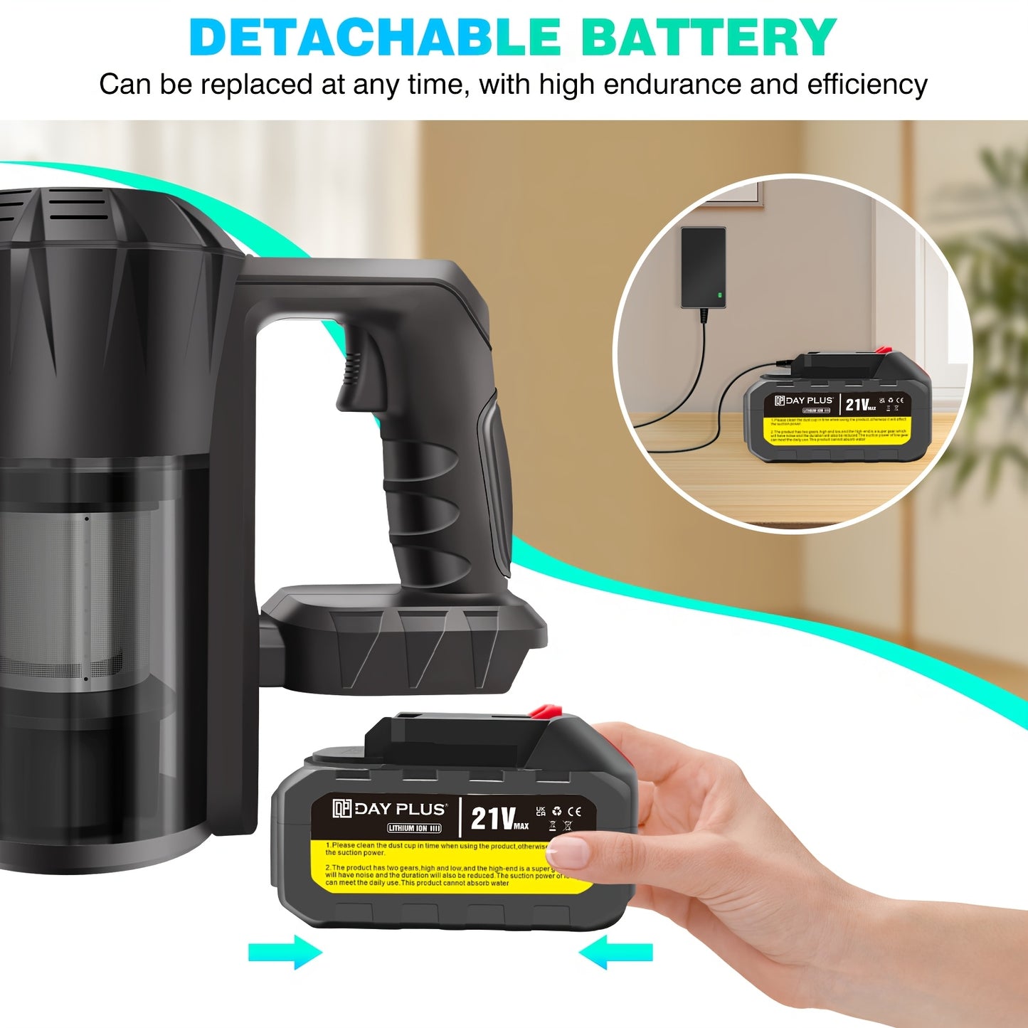 Robuuste Draadloze Steelstofzuiger – 15 kPa Zuigkracht, Zelfstandig Staand Ontwerp – Lichtgewicht Cordless Vacuum voor Houten Vloeren, Tapijt, Auto & Huisdierenhaar