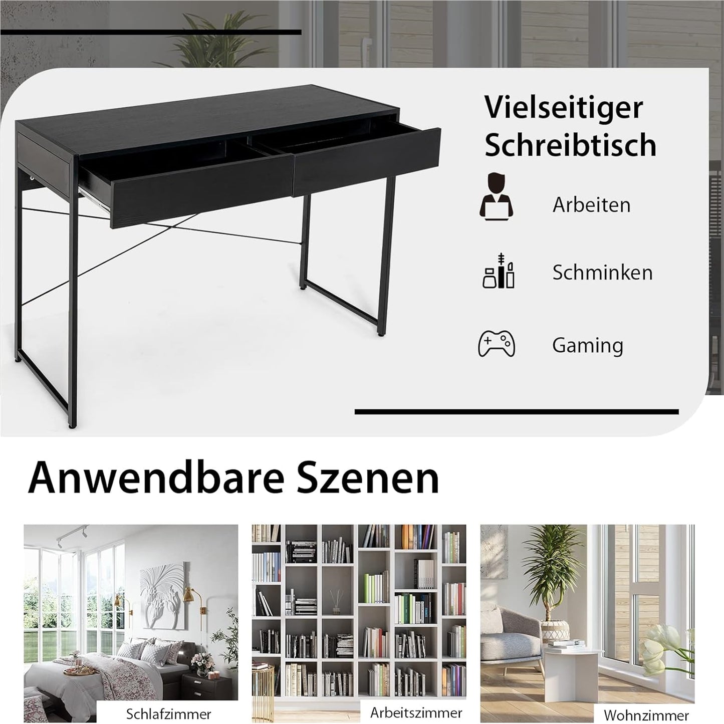 Bureau – Computerbureau – Bureautafel – Werkplek – Schrijftafel – Met 2 Lades – Industrieel Design – 112x48x76 cm – Metaal