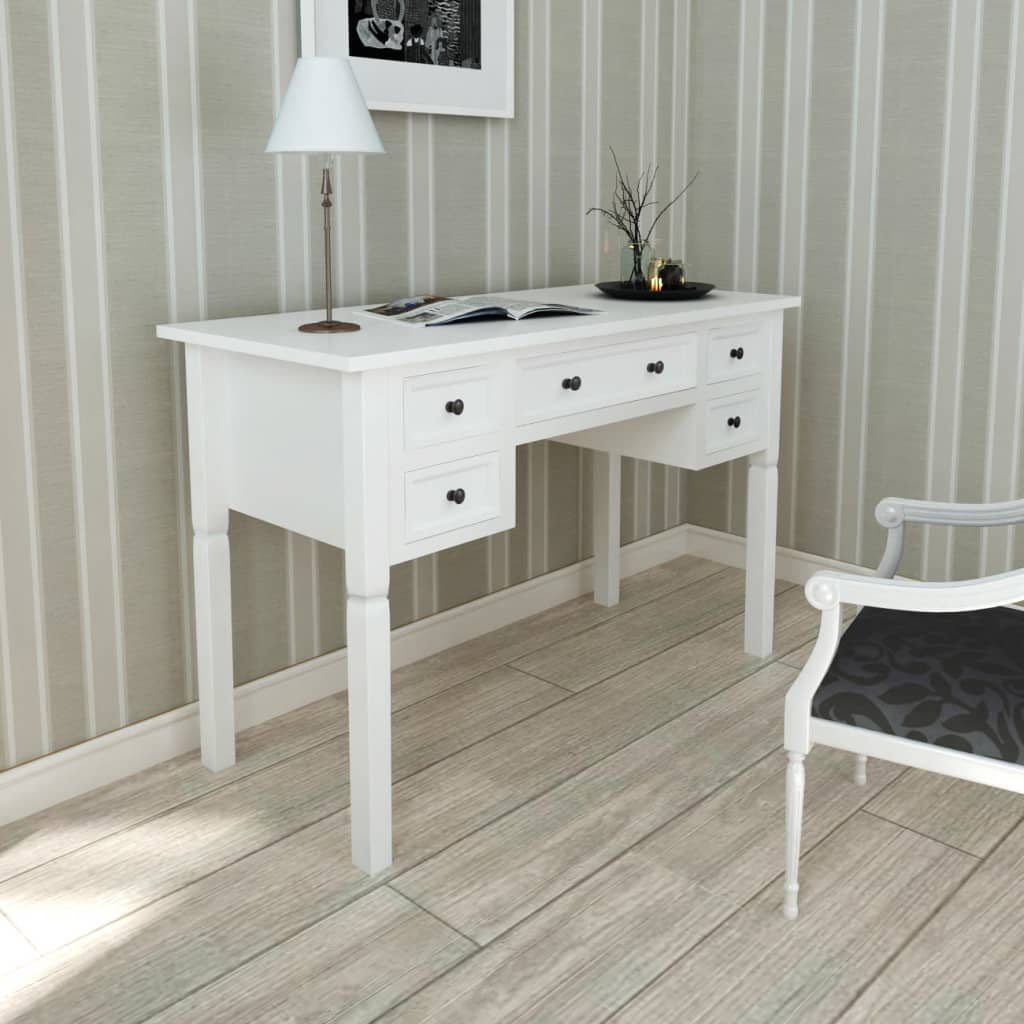 Bureau – Bureautafel – Computertafel – Werktafel – Schrijftafel – Wit – 5 Grote Lades – MDF en Grenenhout