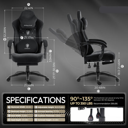 Gamingstoel – Gamestoel – Bureaustoel – Racestoel – Comfortstoel – Ergonomische Zitting Met Pocketvering – Handmatig Verstelbare Rugleuning En Voetensteun – Zwart