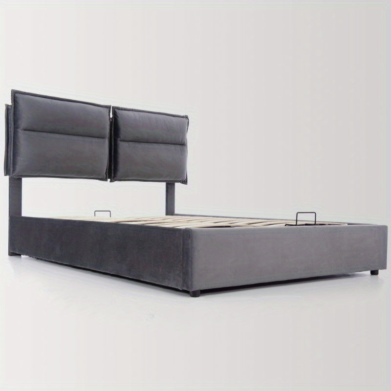 Twijfelaarbed – Tweepersoonsbed – Bedframe – Opbergbed – Bed Met Matras – Hydraulisch Hefmechanisme – Verstelbaar Hoofdbord – Metaal – 140x200 cm – Ruimtebesparend Design