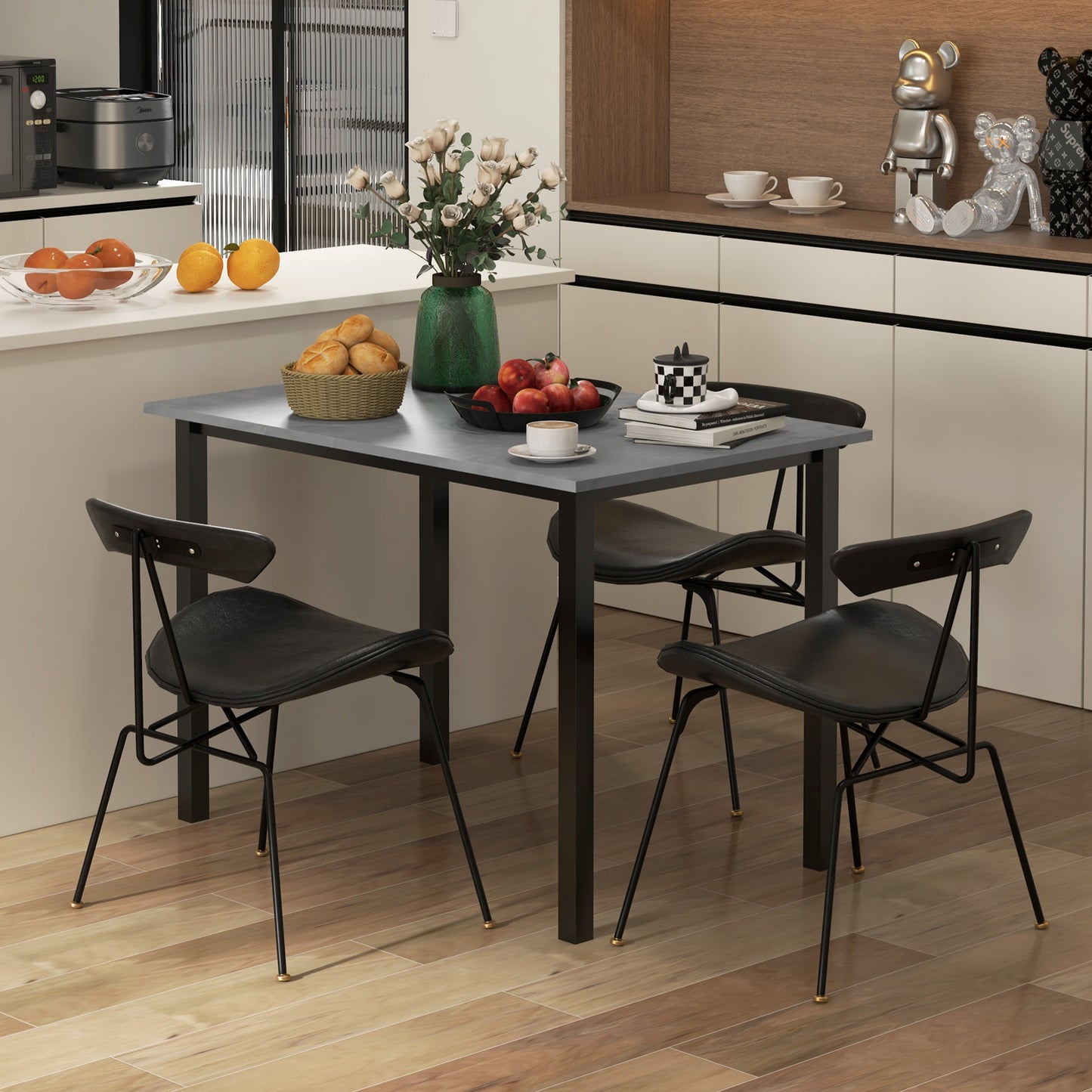 Uitschuifbare Eettafel – Inklapbare Tafel – Uitbreidbare Tafel – Compacte Eettafel – Moderne Keukentafel – Donkergrijs Metalen Frame – Groot Tafelblad 160x70 cm
