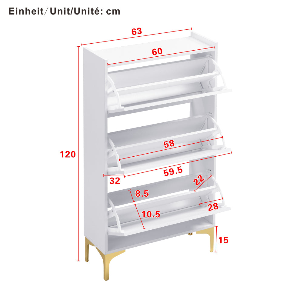 Schoenenkast – Schoenenrek – Schoenenopberger – Schoenenbank – Schoenenkastje – 3 Niveaus – Duurzame Metalen Constructie – Wit – Ruimtebesparend Verticaal Design