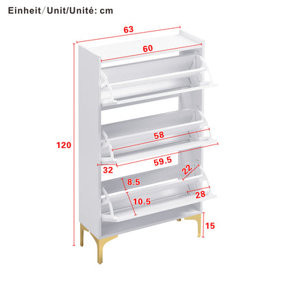 Schoenenkast – Schoenenrek – Schoenenopberger – Schoenenbank – Schoenenkastje – 3 Niveaus – Duurzame Metalen Constructie – Wit – Ruimtebesparend Verticaal Design