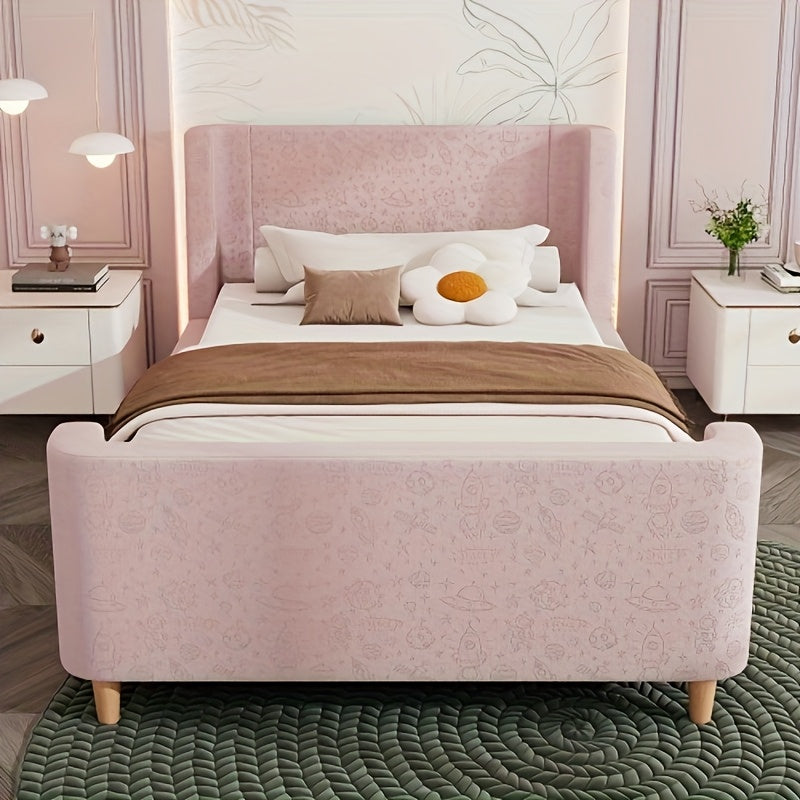 Bedframe – Eenpersoonsbed – Slaapbank – Kinderbed – Jeugdbed – Roze Bamboe Bedframe – Modern Design – Lichtgewicht & Duurzaam