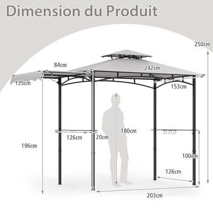 10.5 x 5 FT Grill Gazebo Side Awning, Outdoor Barbecue Canopy Tent Double Tiered Top, Serving Tables