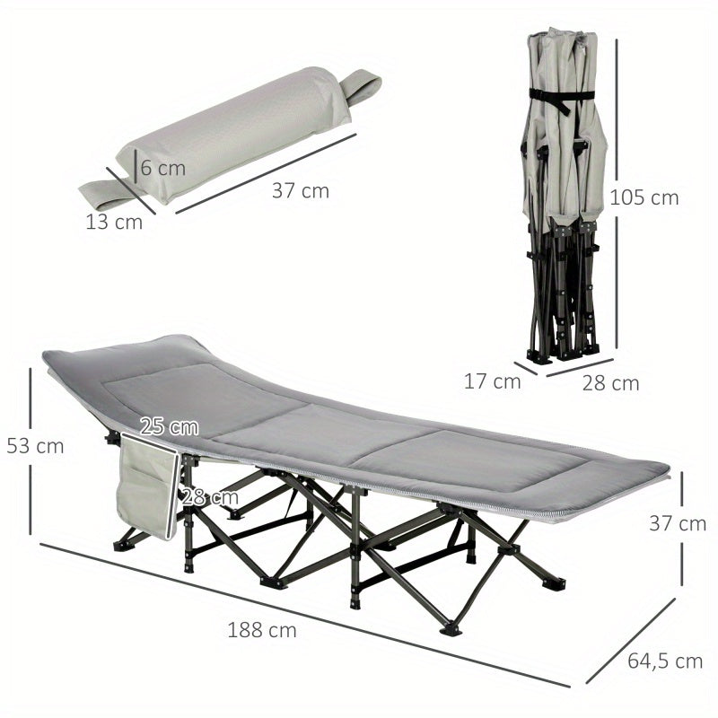 Campingbed – Campingbedje – Opvouwbaar Bed – Logeerbed – Reissbed – Lichtgrijs – Draagbaar Met Kussen – Gewichtscapaciteit 150 Kg