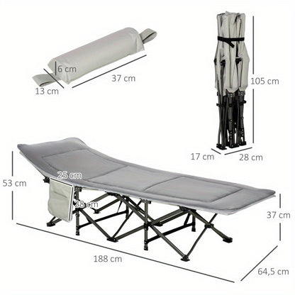 Campingbed – Campingbedje – Opvouwbaar Bed – Logeerbed – Reissbed – Lichtgrijs – Draagbaar Met Kussen – Gewichtscapaciteit 150 Kg