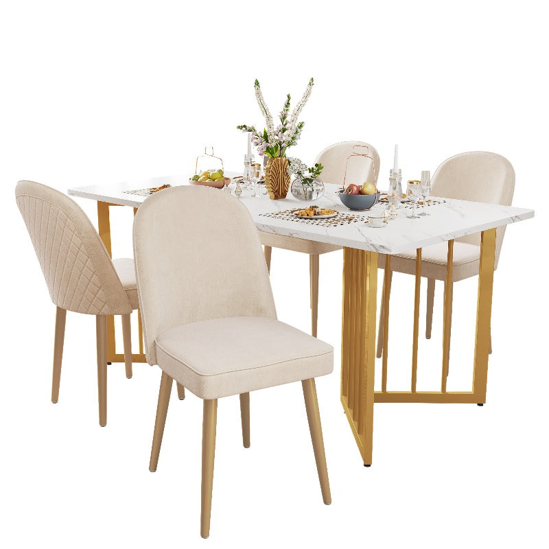 Eetkamerstoel – Stoel Met Armleuningen – Keukenstoel – Accentstoel – Bureau Stoel – Beige Fluwelen Bekleding – Gouden Metalen Poten – Comfortabele Zitting