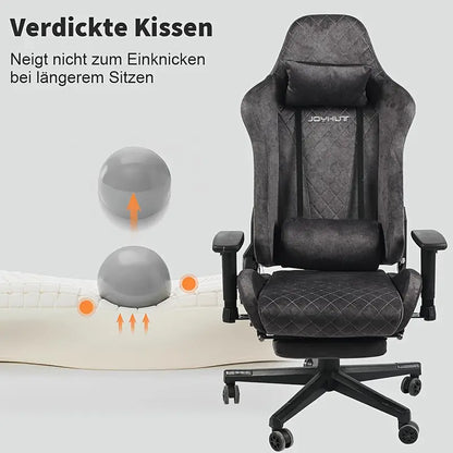 Gamingstoel – Bureaustoel – Gamestoel – Computestoel – Racestoel – Met Voetensteun – Ergonomisch Design – Verstelbare Hoogte 8 cm – Vintage Flanel – Draaibare Armleuningen