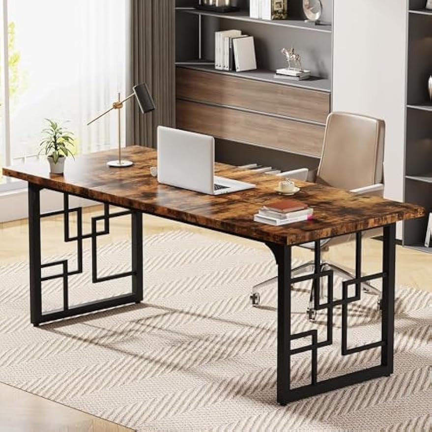 Vintage Bureau – Computerbureau – PC Tafel – Werktafel – Office Desk – Industrieel Design – Stevig Hout Met Zwarte Metalen Poten – 160 x 80 x 75 cm Rustiek Bruin