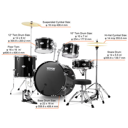 Drumstel – Drumset – Elektrisch Drumstel – Akoestisch Drumstel – Muziekinstrument – 22 Inch Full Size – Verstelbare Kruk & Duurzame PET Drumvellen