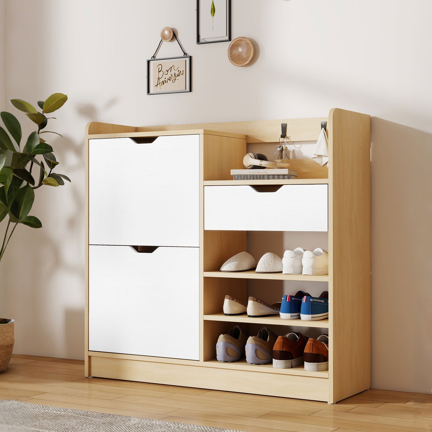 Schoenenkast – Schoenenrek – Schoenopberger – Halmeubel – Schoenenkastje – Natuurlijke Uitstraling – Kantelbare Lades