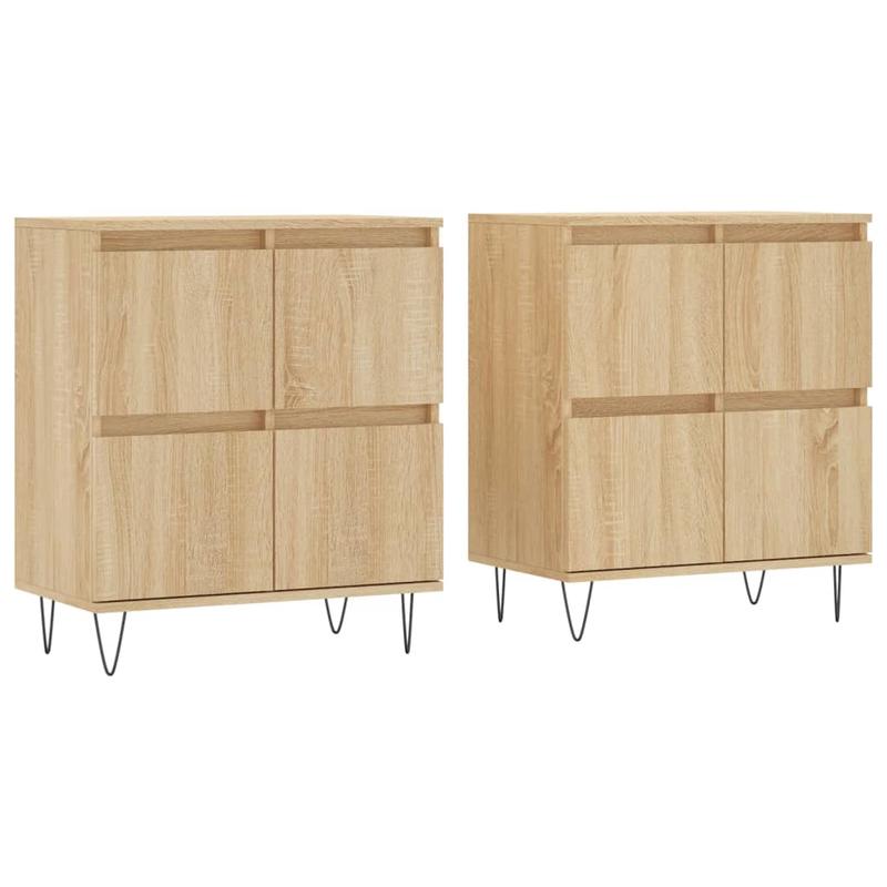 2pcs Modern Sonoma Oak Wood Sideboards - Freestanding Floor Storage Cabinets with 4 Doors & Spacious Top, Minimalist Design, Natural Wood Grain Finish, 68.58cm+ Height, 3.2 Cu Ft Capacity, Easy Assembly for Living Room, Entry