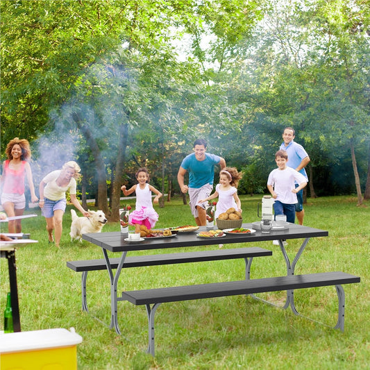 Bier Tent Set – Bierbank Set – Picknicktafel – Feesttafel – Tuinset – Weerbestendig HDPE Blad – Inclusief Parasolgat – Zwart – Geschikt Voor 6-8 Personen – Robuust Metalen Frame