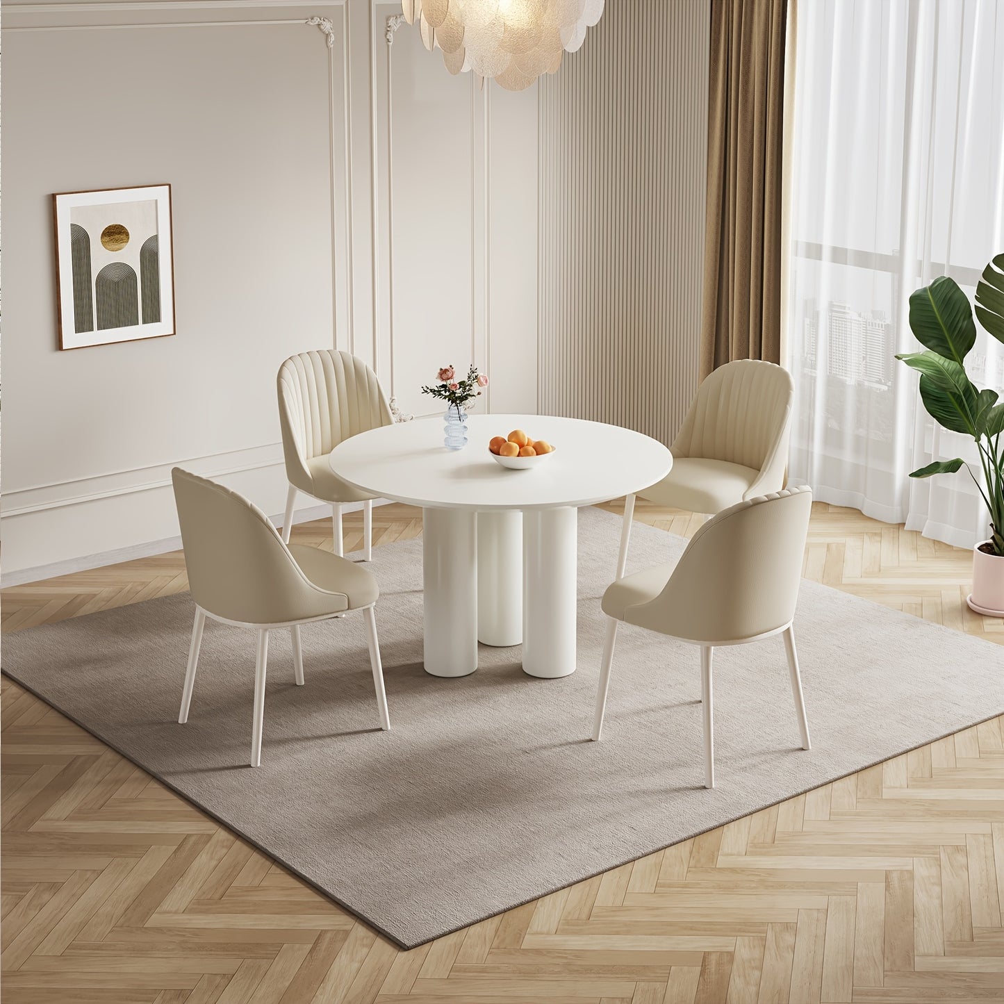 Ronde Eettafel – Eettafel Rond – Keukentafel – Tafel Voor 4 Personen – Ronde Tafel 117 cm Wit – Stevige Driepoot – Eenvoudige Montage