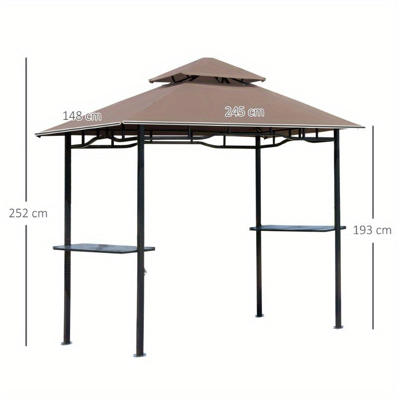 BBQ Overkapping – Barbecue Paviljoen – Terrasoverkapping – Buitenkeuken Overkapping – Barbecue Schuur – Vlamvertragend Dubbel Dak – Stevig Aluminium Frame – Zijdelen Met Tafel