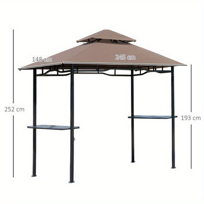 BBQ Overkapping – Barbecue Paviljoen – Terrasoverkapping – Buitenkeuken Overkapping – Barbecue Schuur – Vlamvertragend Dubbel Dak – Stevig Aluminium Frame – Zijdelen Met Tafel