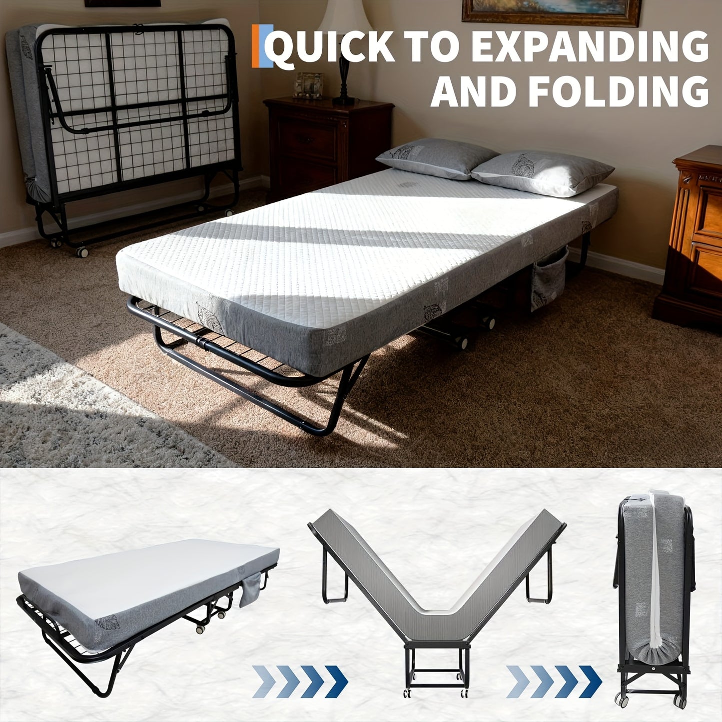 Vouwbed – Opklapbed – Logeerbed – Plooibed – Inklapbed – Stevig Metalen Frame – 12,7 cm Traagschuim Matras – Max Draagkracht 204 kg